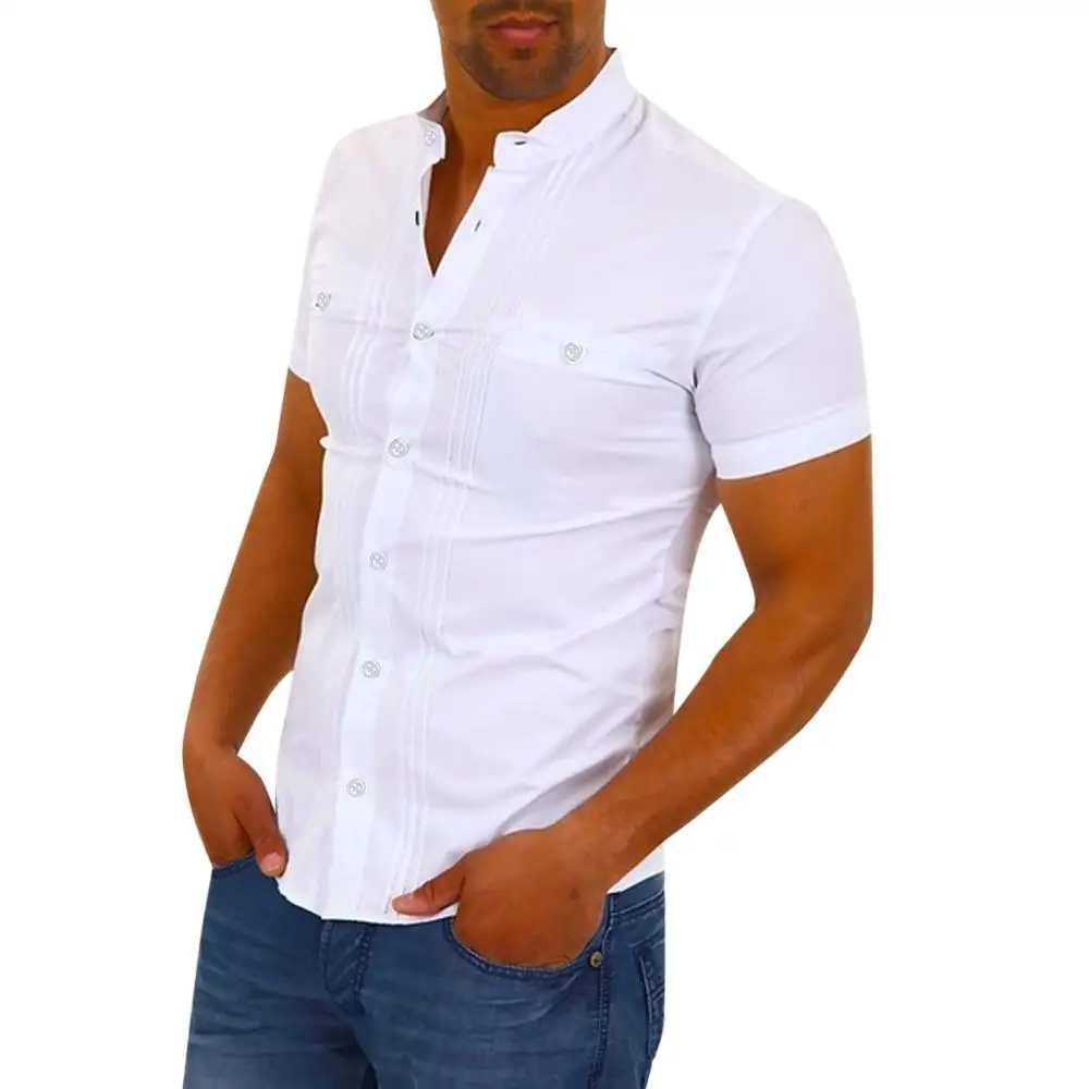 New White Shirt Men Streetwear Casual Shirts Camisa Social Masculina Summer Short Sleeve Solid Slim Fit Camisa Hombre Clothing - Цвет: White