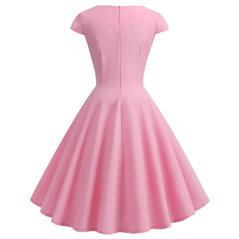 Летнее женское винтажное свободное платье 50s рокабилли Одри Хепберн платье розовые желтые зеленые вечерние платья размера плюс Vestidos