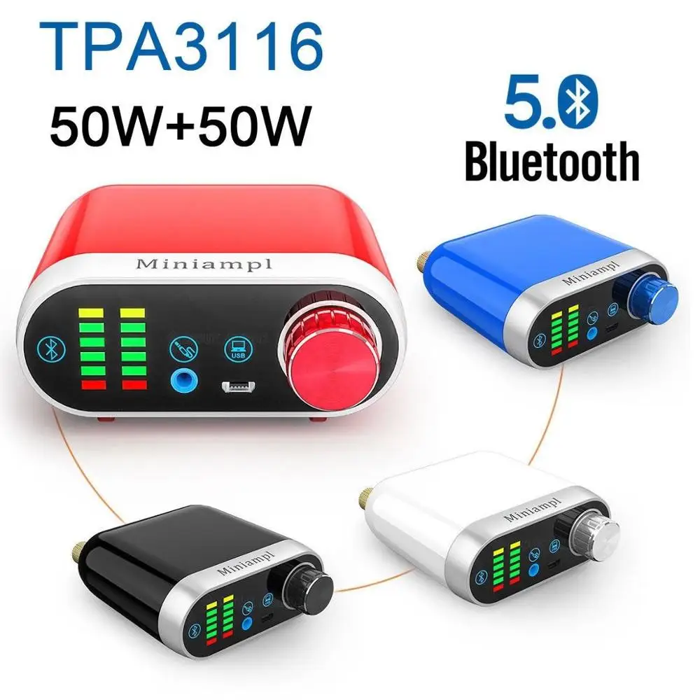 Bluetooth 5 0 HiFi усилитель мощности класса D аудио Tpa3116 цифровой USB звуковая карта AUX 50 Вт