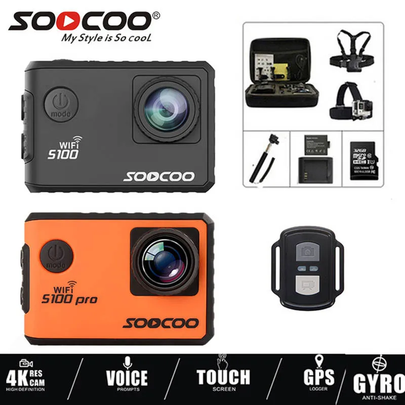 SOOCOO на действие Камера S100 Pro ultra 4k 24FPS Wi-Fi Сенсорный экран 30 м Водонепроницаемый DV Встроенный гироскоп с расширением GPS спортивные Камера