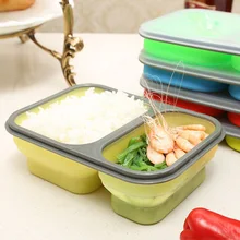 1 stücke Umweltfreundliche Silikon Klapp Mikrowelle Bento Lunch Box Mit Löffel und Gabel in Tragbare lunchbox Lebensmittelbehälter DA