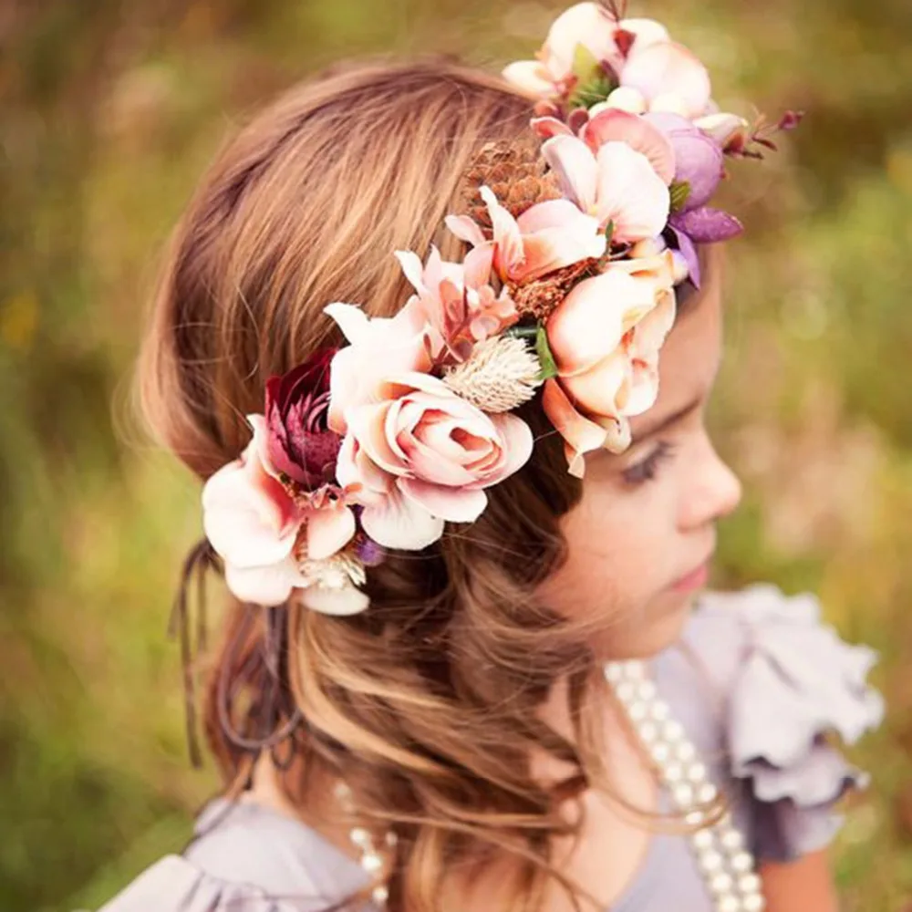 

Fashion Lovely Kid Girl's bride wedding wreath Hair Band Floral Headband Head Wrape Hair Accessories Princess Flower 1pc