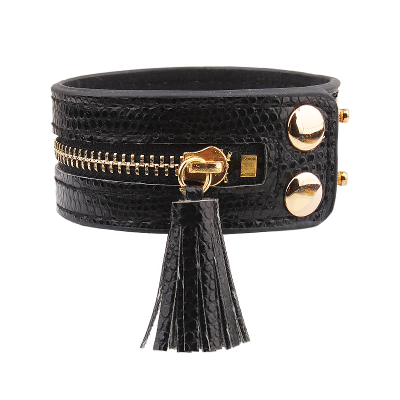 New Fashion Tasse Zipper Wide Leather Women Bracelet Trendy Adjustable Bracelets Bangles Woman Charm Jewelry Accessories