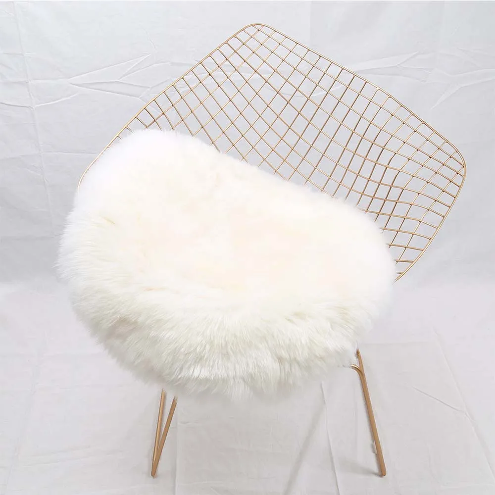 RAYUAN Luxury Round White Sheepskin Hairy Carpet Faux Mat Seat Pad Fur Plain Fluffy Soft Area Rug Tapetes 30-120cm - Image 2