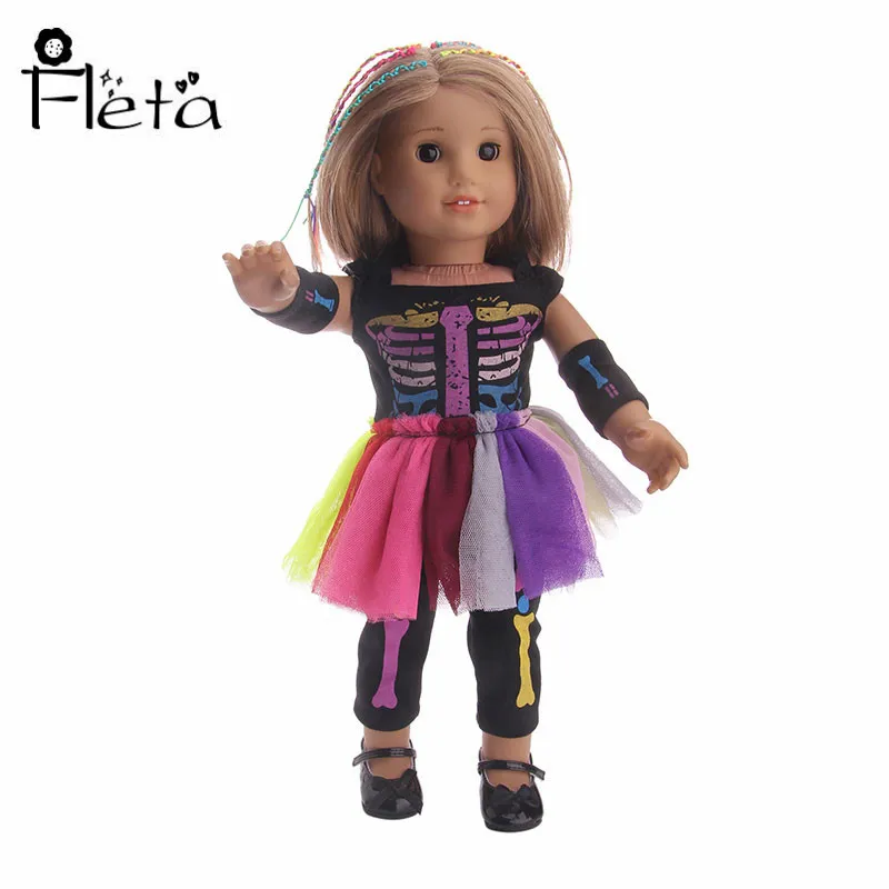 Fleta кукла Хэллоуин Череп костюм для 18 дюймов американской куклы или 43 см кукла, лучший подарок для детей