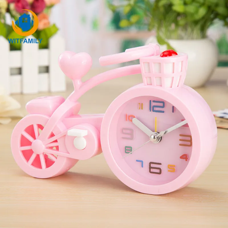 Portable Small Bed Compact Travel Quartz Beep Alarm Clock Color Bicycle Shape Clock Home Office Decor Electronic Table Clocks