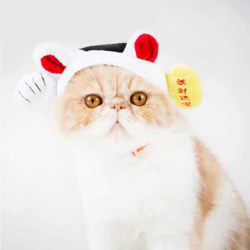 Забавные маленькие шапки для собак Maneki Neko накидки кошек щенков головные уборы