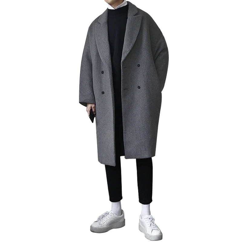 S-3XL! мужское Длинное свободное и утолщенное шерстяное пальто для повседневного ношения, однотонное, индивидуальное и красивое твидовое пальто