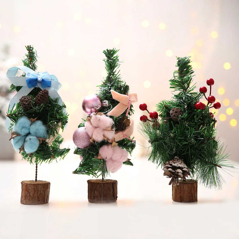 

New!15PCS DIY Christmas Tree 3Colors Small Pine Tree Mini Trees Placed In The Desktop Home Decor Christmas Decoration Kids Gifts