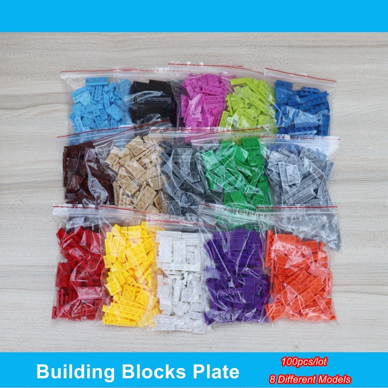 

100pcs/lot DIY Bulk Building Block Bricks For Children Toys Mix 8 Models Compatible Legoes Plate 1x1 1x2 1x3 2x2 2x4 Technic Aid