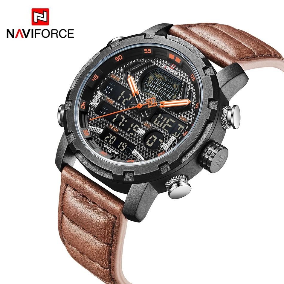 

NAVIFORCE Top Brand Mens Watches Luxury Quartz Military Watch Men Leather Sports Clock Male Waterproof LED Display n Wristwatch