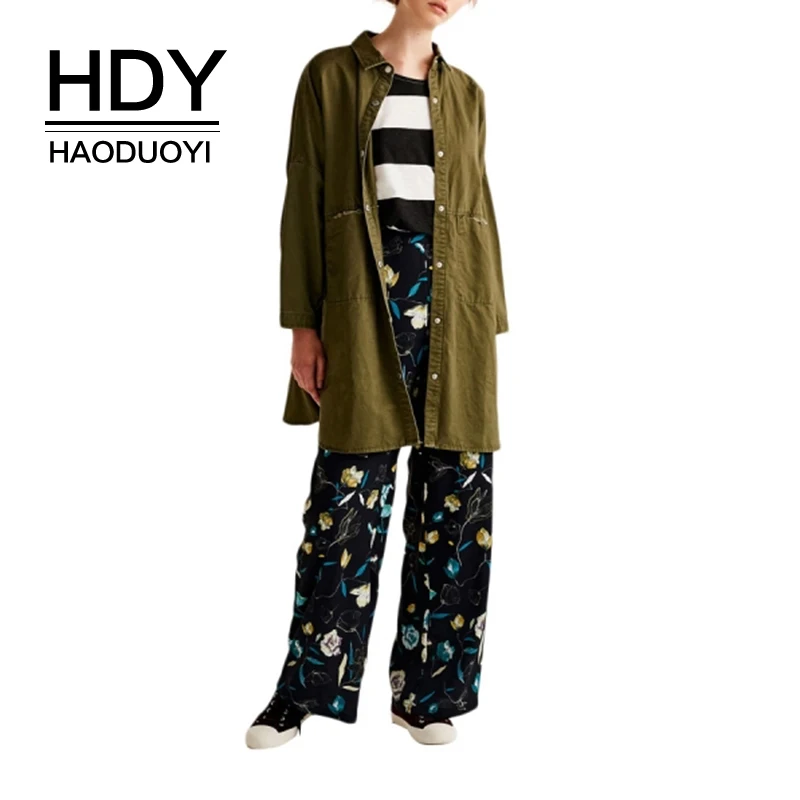 

HDY Haoduoyi Brand Women New Fashion European and American Fashion Simple Back Embroidered Long Shirt Style Jacket