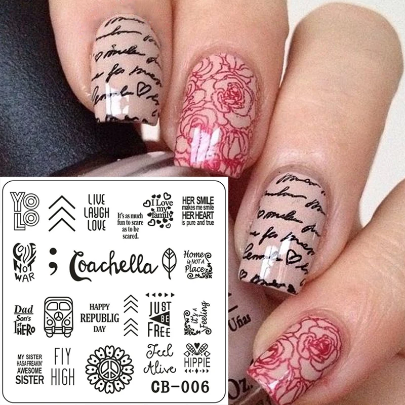 

1Pc Square Stainless Steel Stamping Plate Alphabet Heart Flower Leaves Nail Art Templates Nail Image Stamp Plates CB006