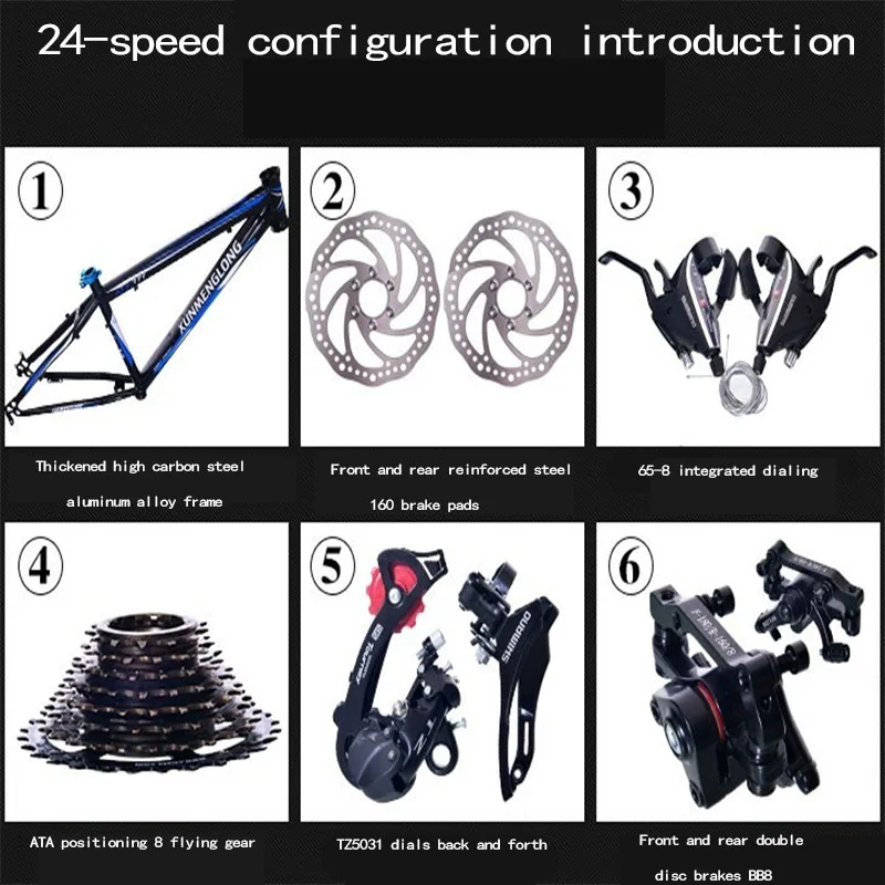 Discount Mountain Bike Bicycle Adult Teenager One-wheel Shifting Damping Double Disc Brake Male And Female Student Mountain Biking 10