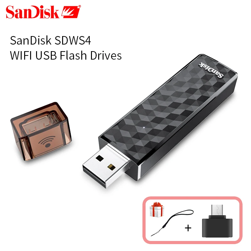 SanDisk sdws4 подключения Беспроводной WI-FI USB Flash Drive WI-FI 2.0 памяти у придерживаться 32 ГБ 64 ГБ 128 ГБ Многофункциональный накопитель + Lucky подарок