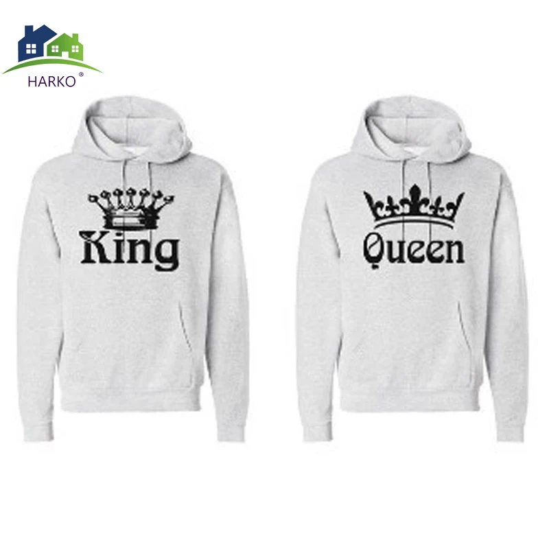 

Autumn Winter Knitted King Queen Letter Printed Couple Hoodies Hip Hop Street Wear Sweatshirts Women Hooded Pullover Tracksuits