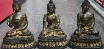 

12" Chinese Coper Bronze Gild Three Shakyamuni Tathagata Sakyamuni Buddha Statue