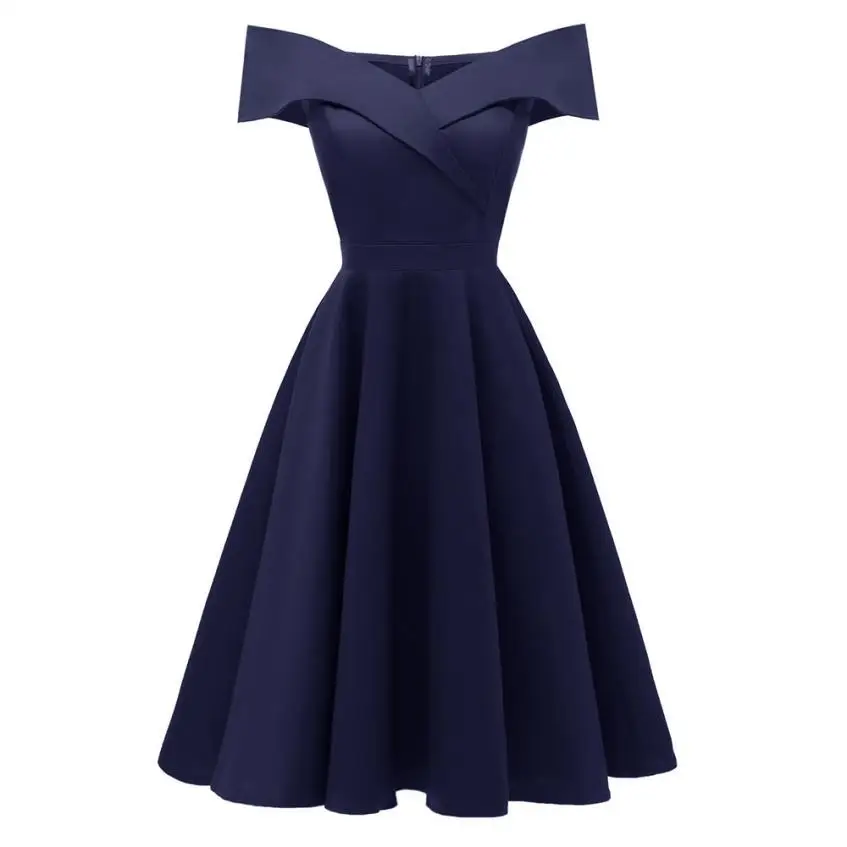 KANCOOLD/женское платье в винтажном стиле; кружевное коктейльное платье принцессы с цветочным рисунком и вырезом лодочкой; модные вечерние платья; женское платье; 2018AUG7 - Цвет: Тёмно-синий