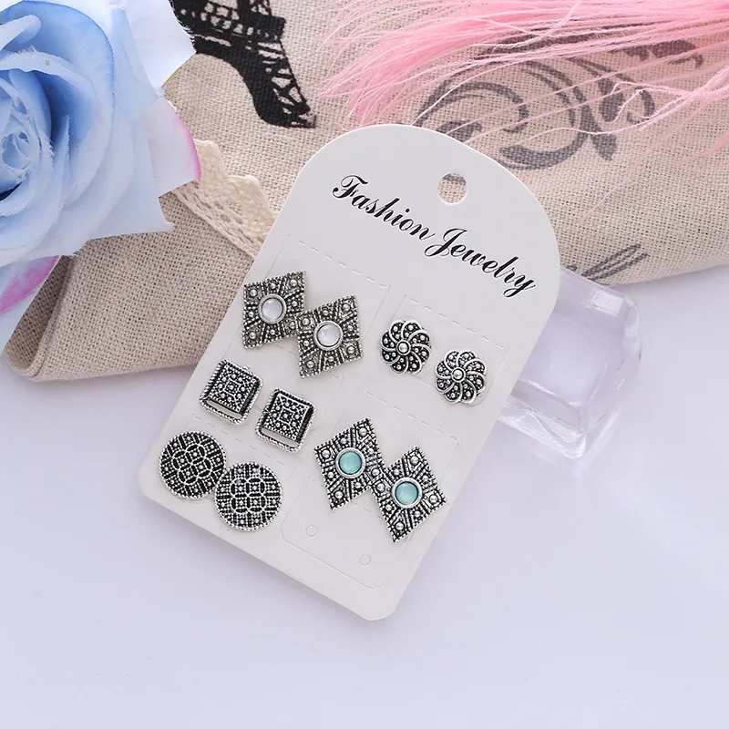 

2019 Rushed New Arrival Tin Alloy Geometric Semi-precious Women Vintage Brinco Brincos Earings Retro Stud Pie Earrings