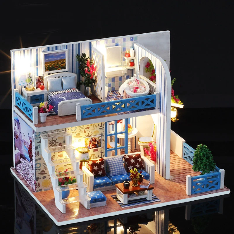 Приморский Дом DIY Вуд кукольный комплект с миниатюрной Мебель кукла номер дома ангел мечты Best на день рождения подарок для девочек