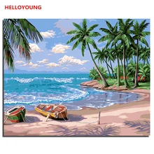 HELLOYOUNG ручная роспись маслом праздник Пляж цифровая живопись по номерам Масляные картины китайские картины-свитки домашний декор