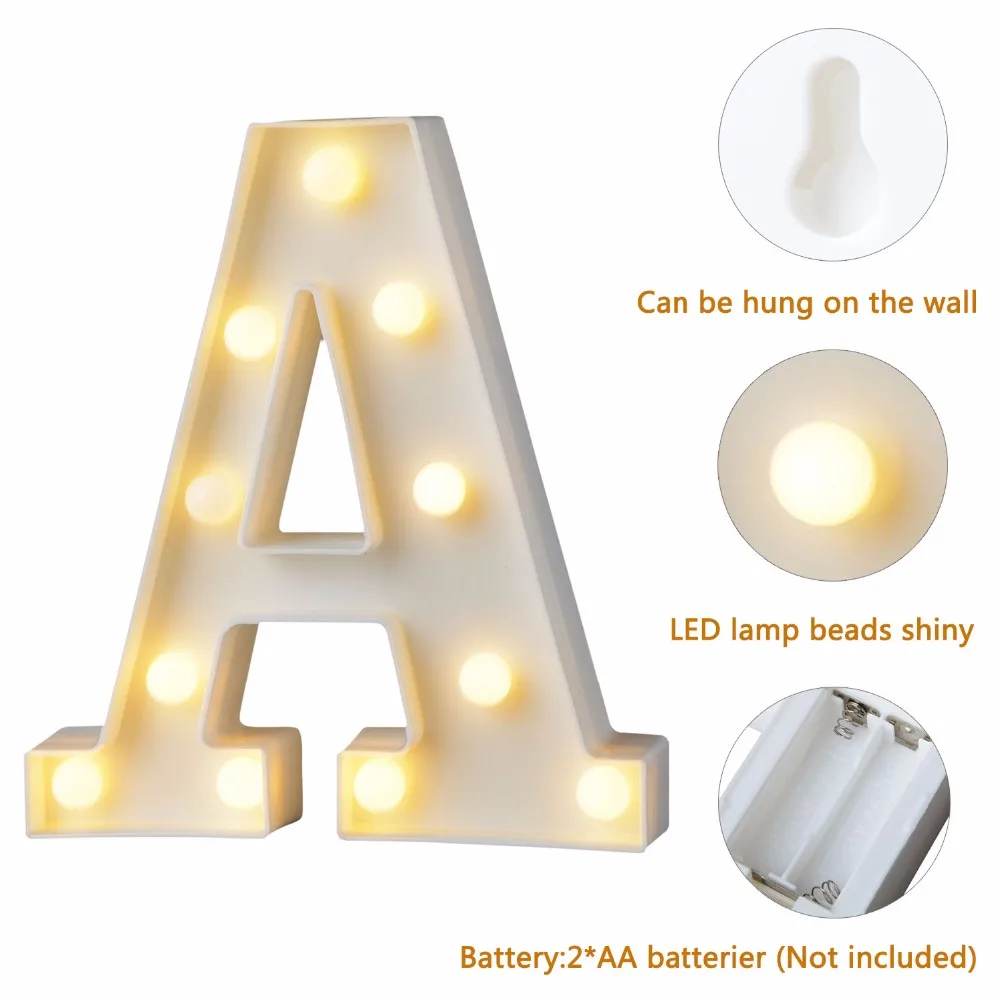 Alphabet Letters Plastic LED Marquee Symbol Light Bedroom Plaque Sign Decoration 