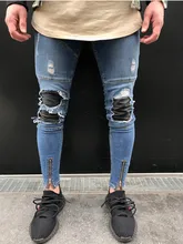 Black Jeans Biker 2017 Men Slim Fit Mens Work Pants Punk Zipper Spandex Camouflage High Quality Cotton Shorts Blue Denim 1848
