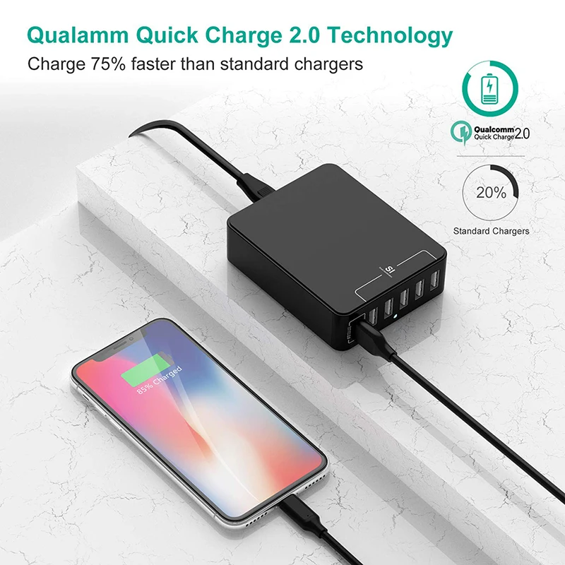 SeenDa QC2.0 быстрое зарядное устройство USB 35 Вт 6 портов зарядная станция для iPhone Samsung LG