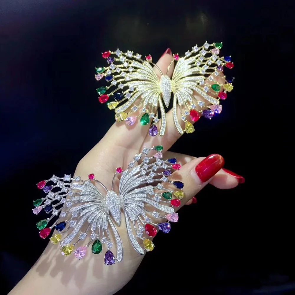 925 sterling silver multi color butterfly brooch pins fine women jewelry free shipping in Hair