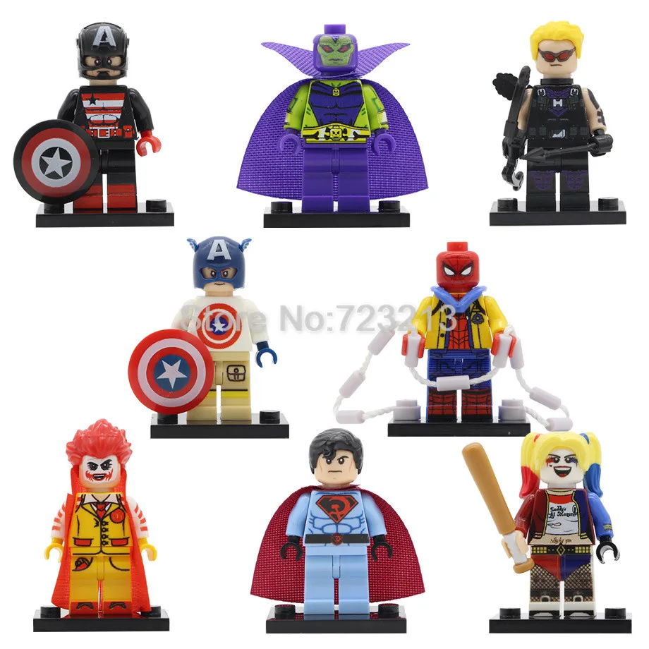 

Captain Soviet America Super Hero Figure Spider Man Joker Harley Quinn Hawkeye Building Block Models Brick Kit Toys PG8126