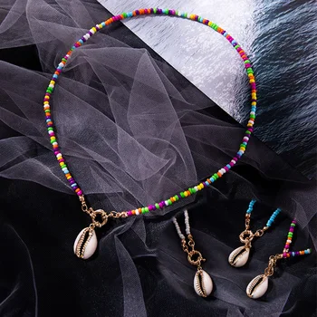 

1PC Wedding Colorful Seed Beads Women Pendant Necklaces Shell Colourful Bohemian Conch Unique Gifts