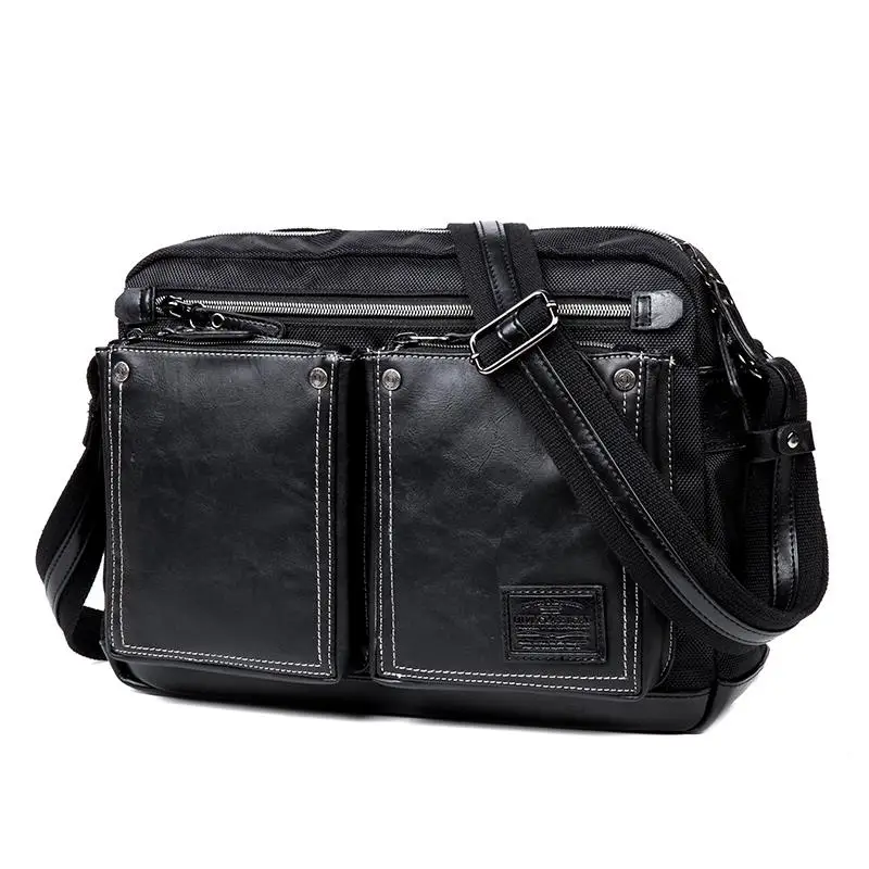 

VK Men Vintage Satchel Messenger Shoulder Bag Male Business Crossbody Bag Male Zipper PVC Leather Polyester School Bags 150158