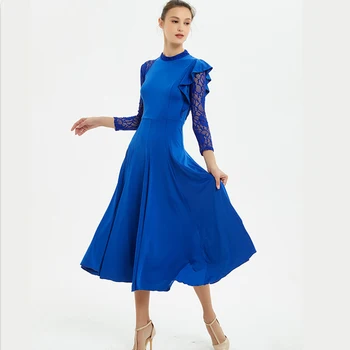

Ballroom Dance Competition Dresses Asymmetrical Lotus Leaf Long Sleeve Woman Ballroom Dress Adult Waltz Performance Wear DN3277