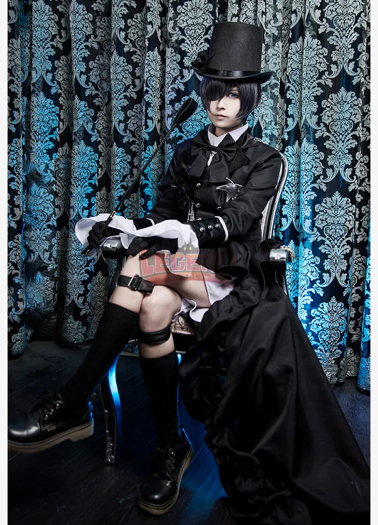 Cospalylegend Аниме kuroshitsuji черный бултер Небесный Phantomhive косплей костюм наряд с шляпой
