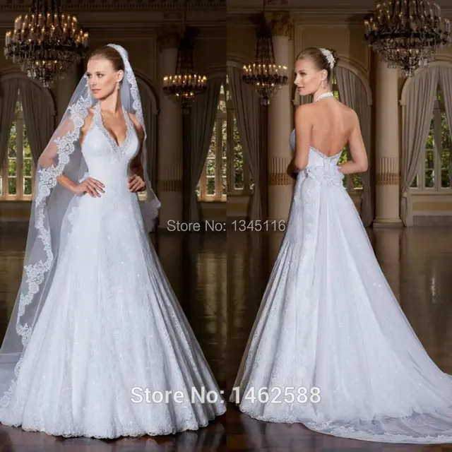 Y Halter Top Open Back White Lace Long Wedding Dresses With Train Y Halter Top Open Back White Lace Long Wedding Dresses With Train Custom Made 2017 New