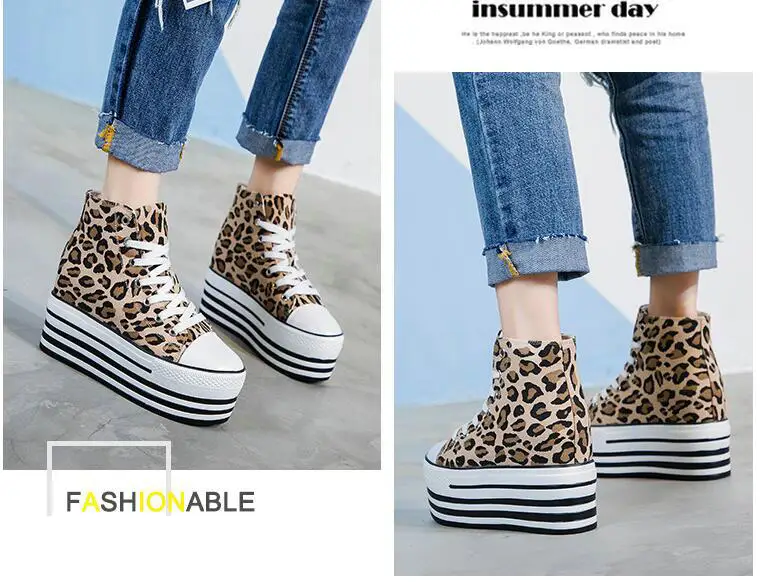 Leopardo Sapatos de Plataforma de Sola Grossa Respirável B087