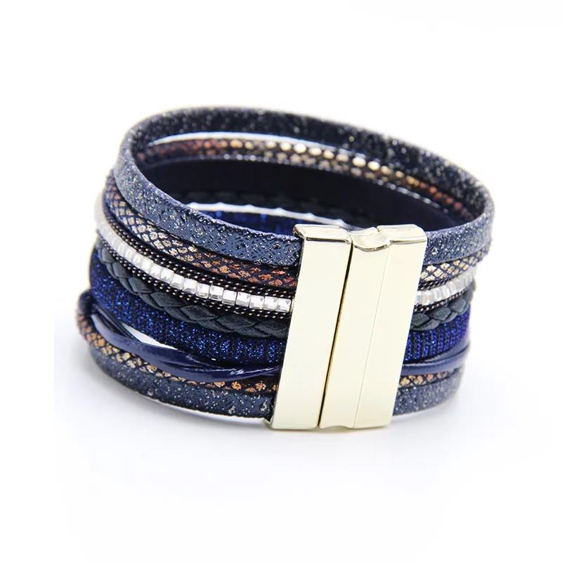ZG последние стеклянные хрустальные бусины широкий кожаный женский браслет в 4 цветах - Окраска металла: blue