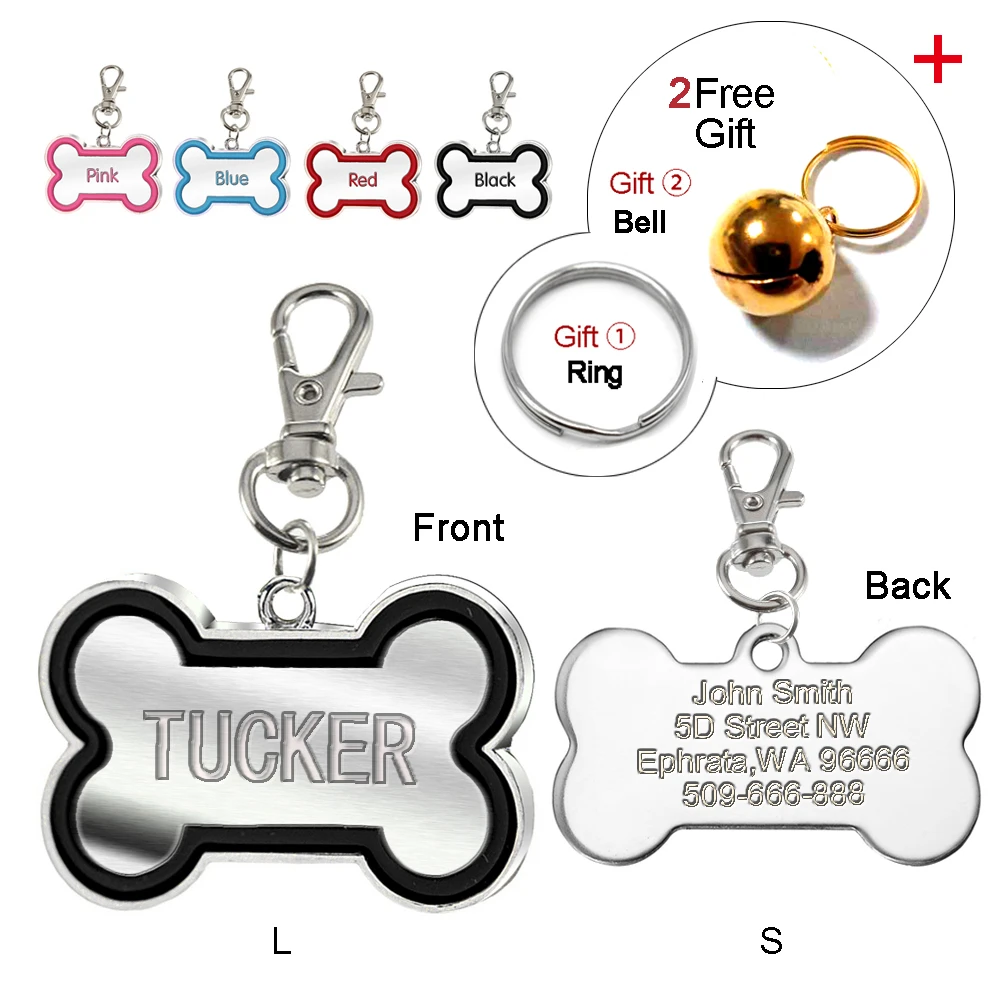 Etiquettes D Identification Personnalisees En Forme D Os Pour Chien Et Chat 4 Couleurs Gravure Au Laser Nom De Chiot Numero De Telephone Cloche Gratuite Cadeau Aliexpress