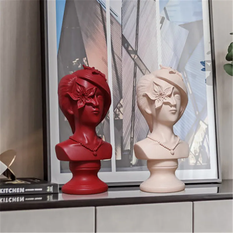  European Girl Head Portraits Resin Sculpture Creative Abstraction Figure Figurines Craftwork Bedroo - 33055709443