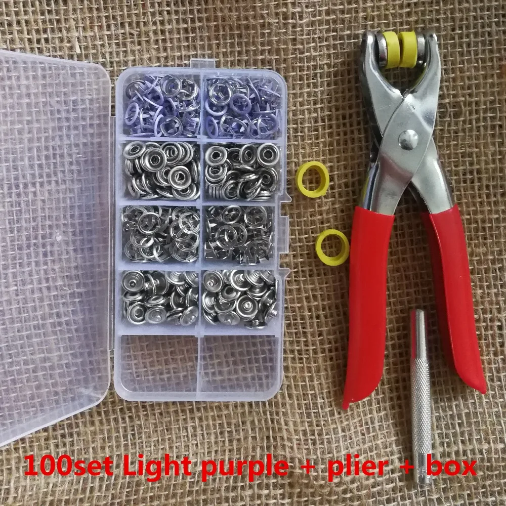 100pcs 9.5mm 4 Part Pearl Snap Poppers with Hand Tool Set for DIY Baby Clothing