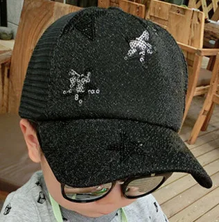 Лето женщин и детей пятиконечная принт в виде звезд Bling сетки Кепки Snapback Бейсболка Trucker Hat - Цвет: Черный