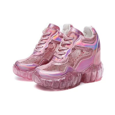 SWYIVY Pink Shoes Women Summer Breathable Sneakers Sliver Transparent Jelly Shoes Platform Sneakers For Woman Casual Shoe - Цвет: Розовый