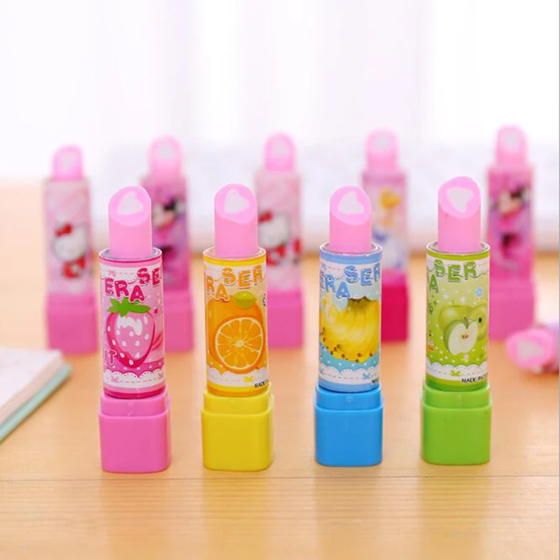 

2pcs/Set Of Multi Kawaii Lip Balm Design Non-Toxic Rubber Band Cute Hello Kitty Lipstick Eraser Fruit Multi Kawaii Lipstick Desi