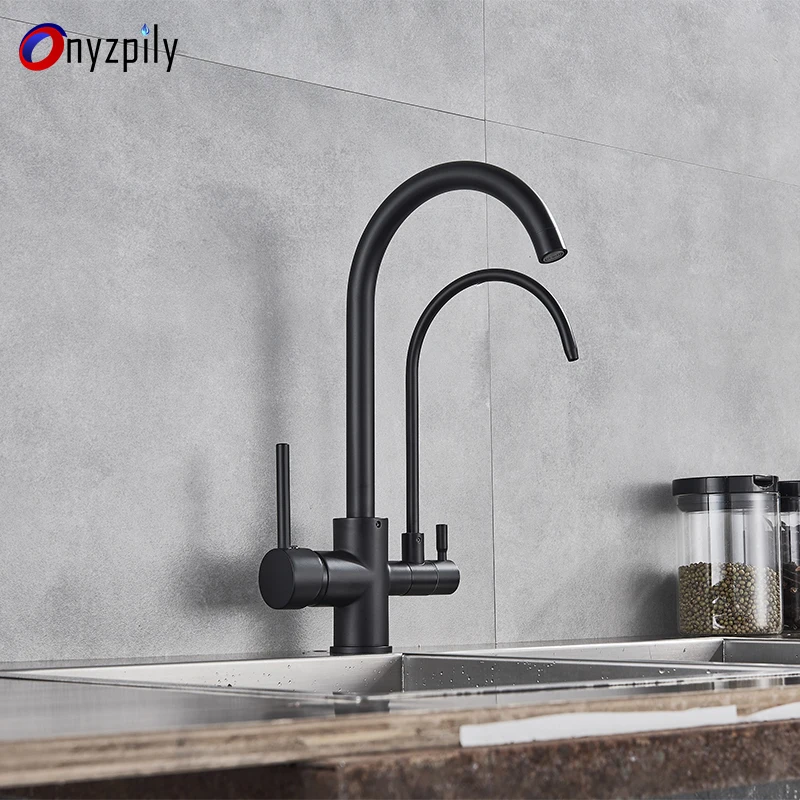 

Pure Kitchen Faucets Black Deck Mounted Mixer Tap 360 Rotation with Water Purification Features Mixer Tap Crane For Kitchen