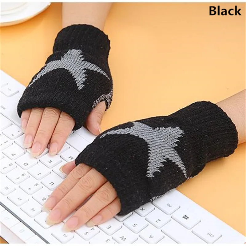 Winter Warm Women Boys & Girl's Students Gloves,Fashion Wild Wool Knitted 5 Star Fingerless Half Finger Gloves Children Gloves