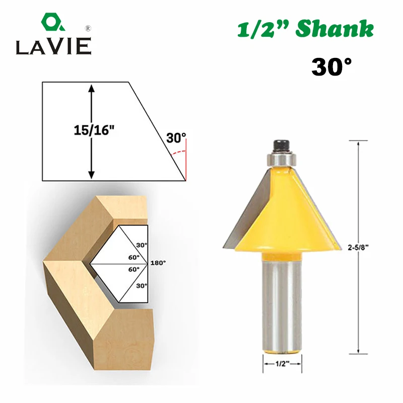 LAVIE 1pc 1/2" 12.7mm 30 Degree Chamfer Bevel Edging Milling Cutter