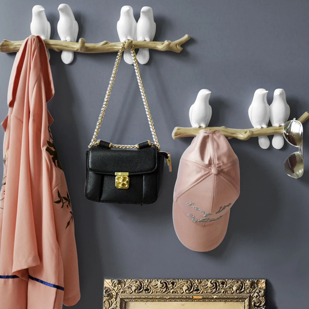 

Creative 3D Birds Wall Hooks Resin Wood Grain Hooks Bedroom Door After The Animals Hooks Wall Hanger For Home Decor