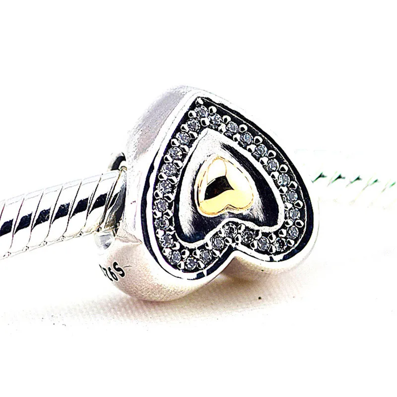 

14K Gold Beads 100% 925 Sterling Silver Always in my Heart Charm for Jewelry Making Fit charms Bracelets free shipping 5215K