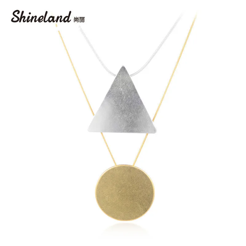 

Shineland Vintage Multilayer Necklaces Triangle Round Alloy Fashion Necklace Pendant for Women Statement Punk Jewelry Bijoux
