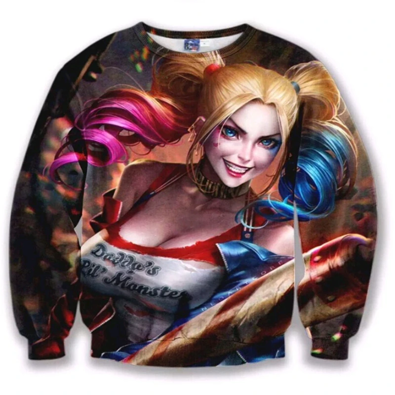 

2017 fashion new Sweatshirt American Comic Harley Quinn Suicide Squad Autumn o-neck high quality Sweatshirts free shipping